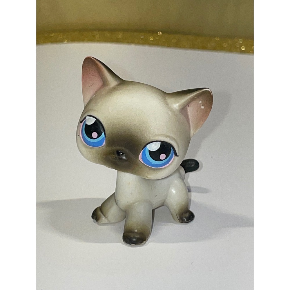 Littlest Pet Shop LPS Siamese Kitten Cat #5 Cream Tan Brown Blue Eyes Hasbro
